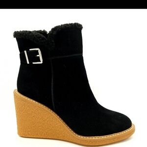 Franco Sarto Boots Women's Size 9.5 Ulayna Black Suede Wedge Boot